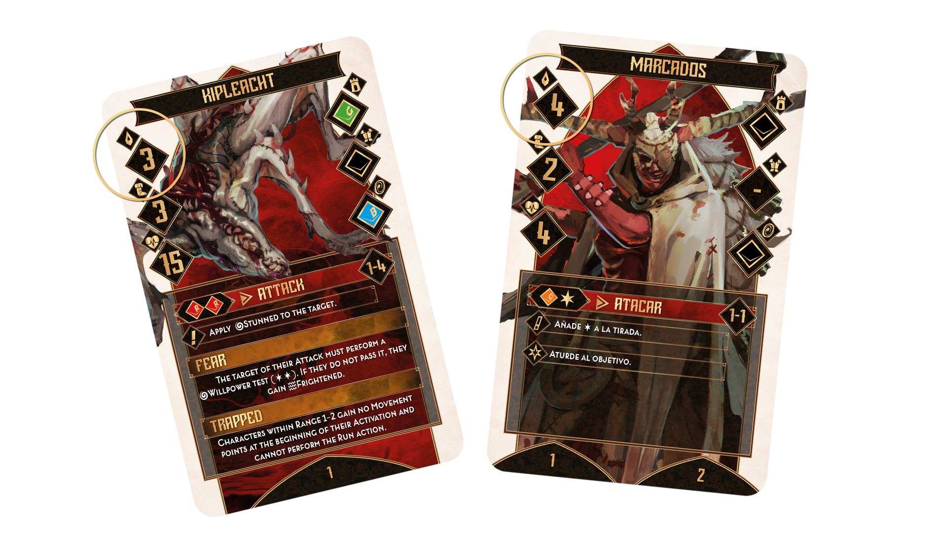 Cartas de iniciativa en Warcrow Adventures de los enemigos