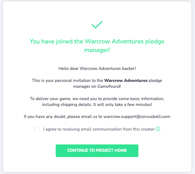 Warcrow Adventures Pledge Manager